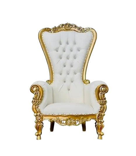 70” white/gold throne chair 