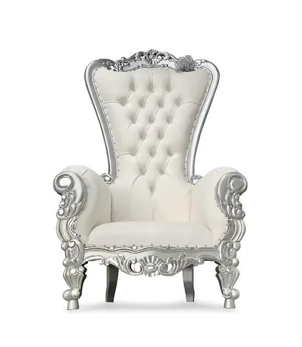 70” white/silver throne chair