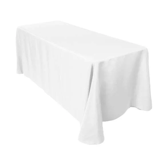 white polyester tablecloth for 6’ tables 