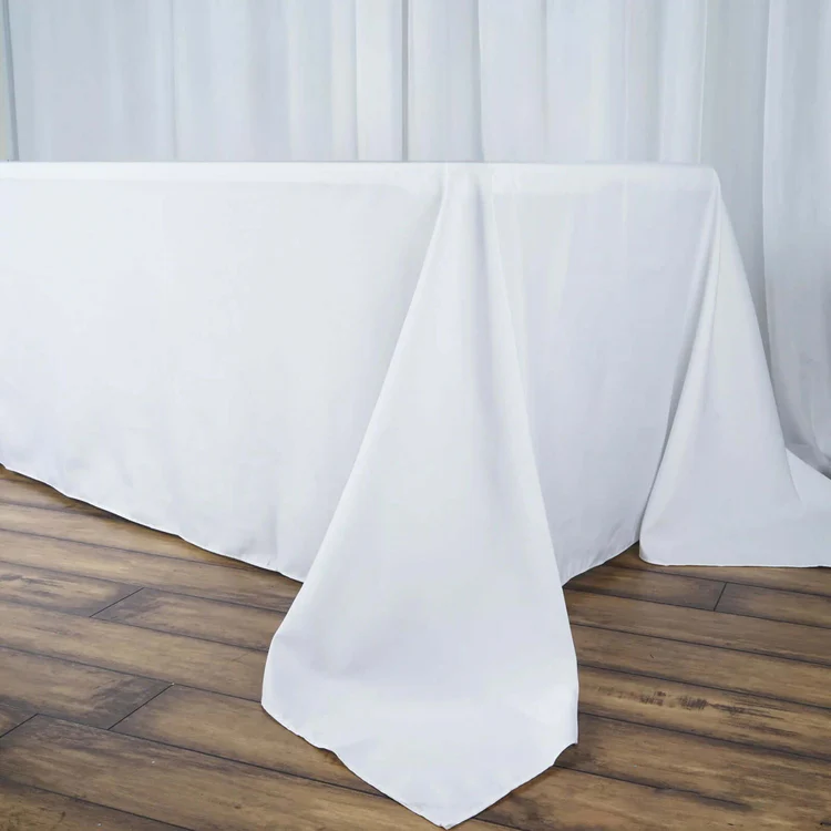 white polyester tablecloth for 8’ tables